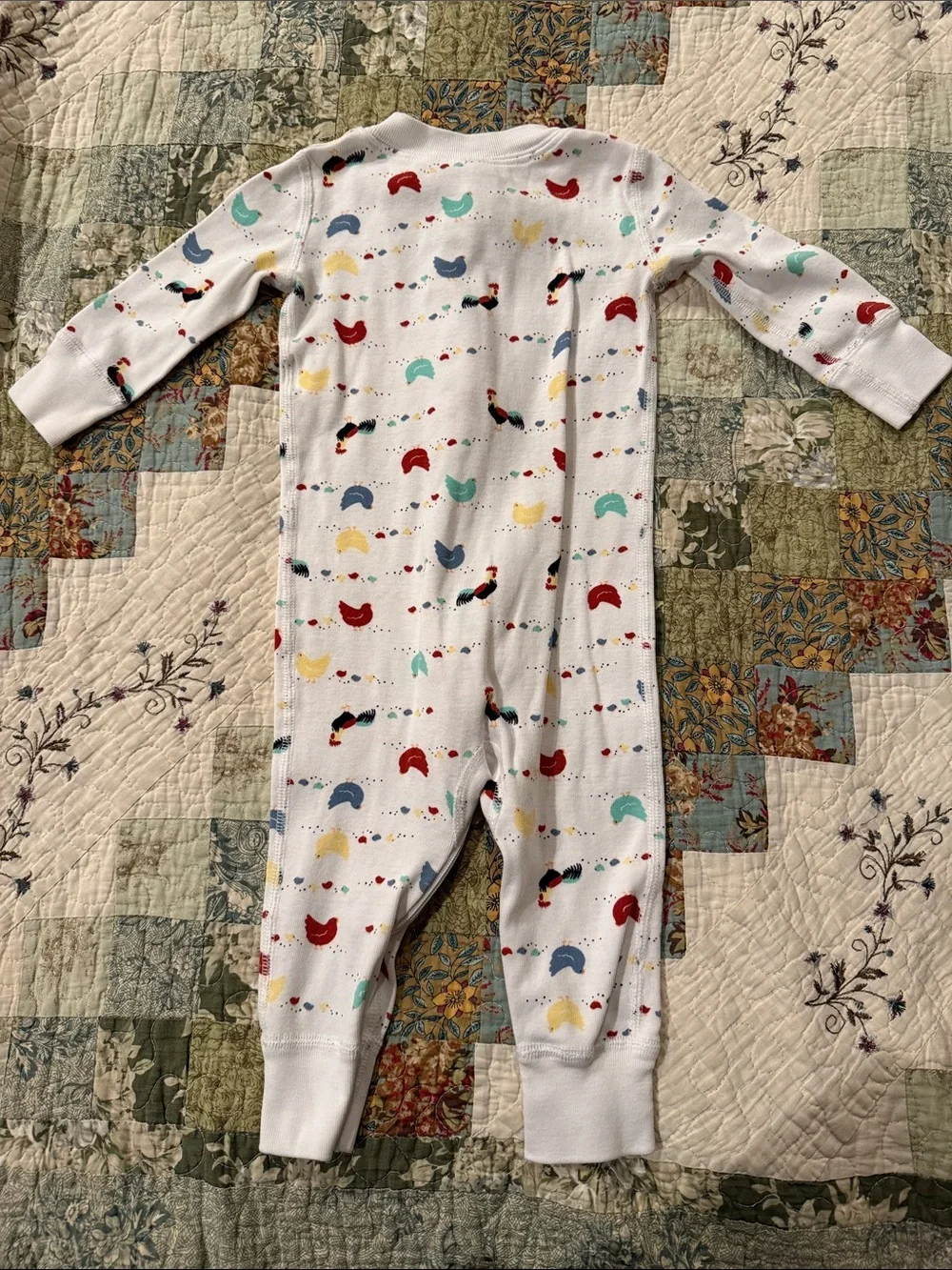 Hanna Andersson White Baby One-Piece with Colorful Chicken Print